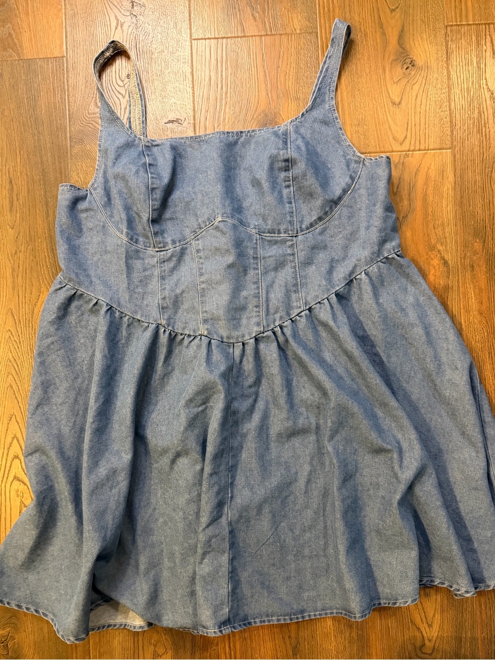 Denim Sleeveless Corset Top Sundress - Light Blue